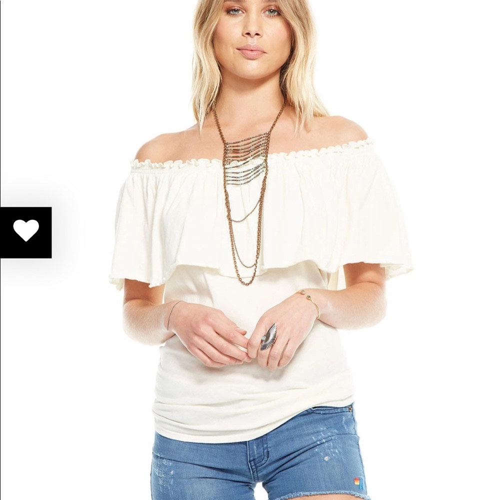 NWT Chaser Cotton Jersey Off Shoulder Bardot Top in Vintage White Size Medium